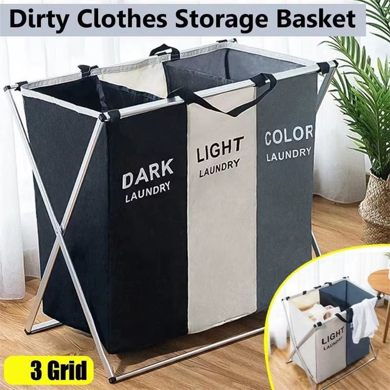 1/3 Grids Dirty Clothes Laundry Basket Storing Waterproof Oxford Storage Bags Portable Foldable Clothing Toy Household Organizer