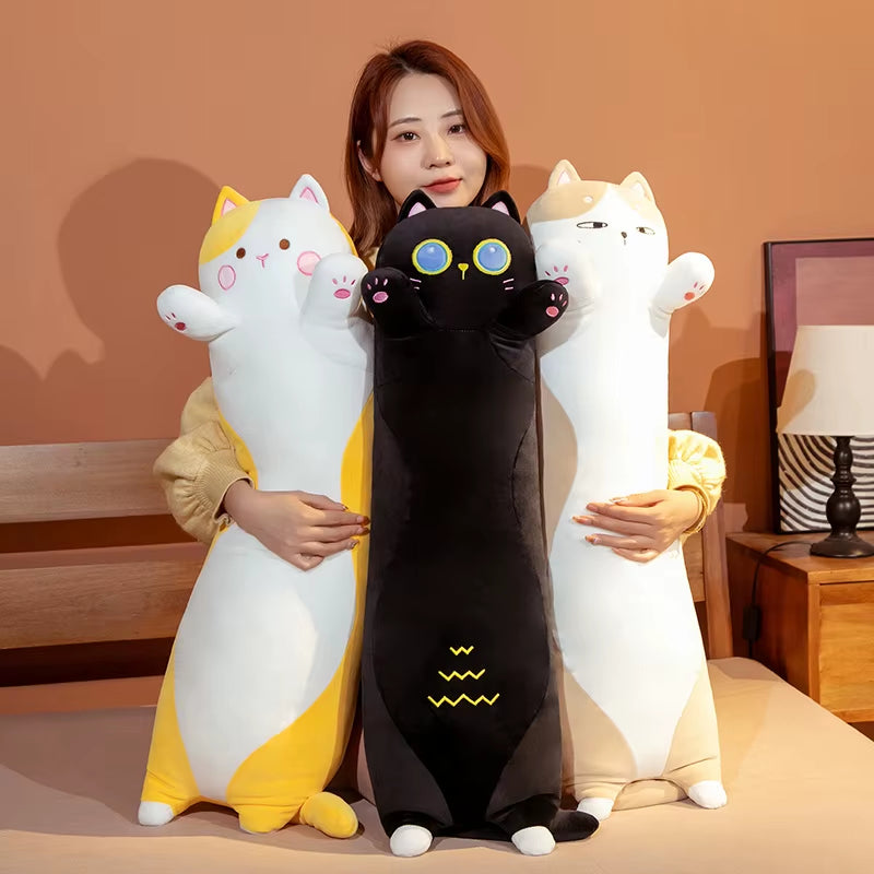 130Cm Kawaii Soft Long Cat Pillow Stuffed Plush Toys Nap Pillow Home Comfort Cushion Boy Girl Birthday Gift Cute Plushies