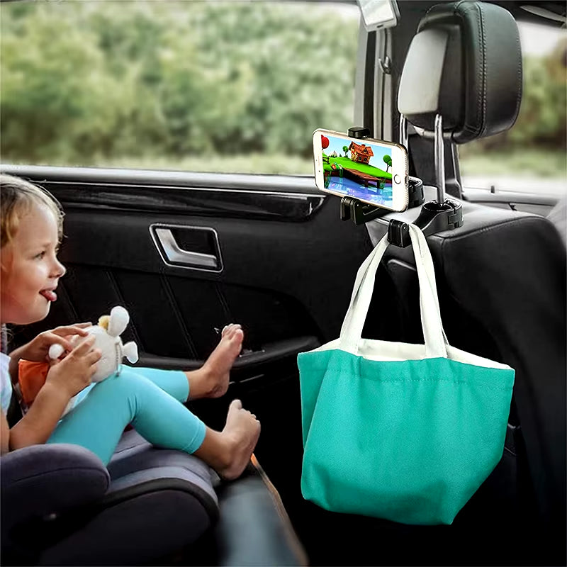 2 in 1 Car with Phone Holder Headrest Hidden Portable Hook Car Seat Back Hanger Storage Hook Phone Holder Auto Fastener Clip