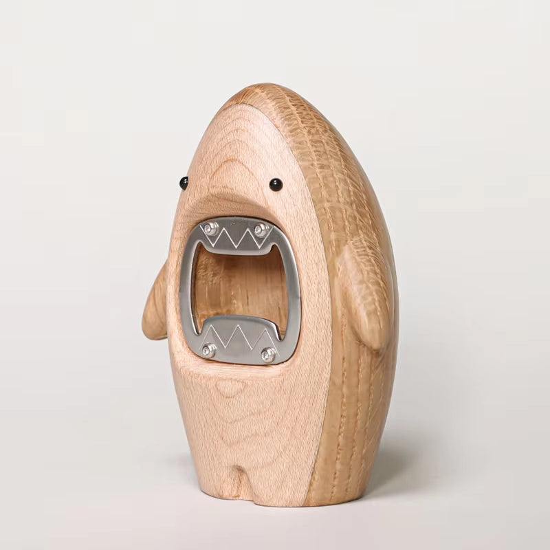 Creative Wooden Shark Ornament Beer Bottle Opener Statue Portable Corkscrew Wine Soda Cap Remover Tool for Party Home Decoration