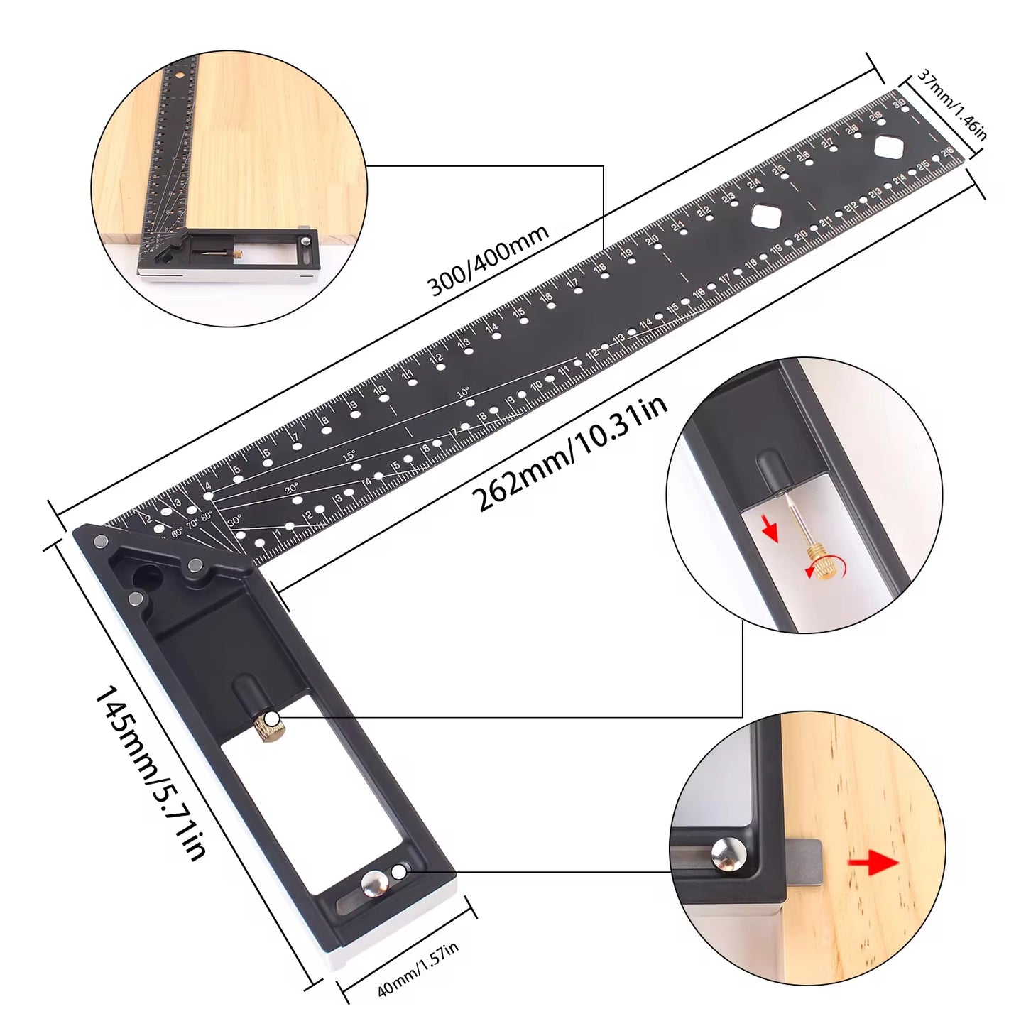 30/40CM Precision Marking Right Angle Ruler 45/90 Degree Hole Angle Ruler Industrial Scribe Marking Angle Gauge Woodworking