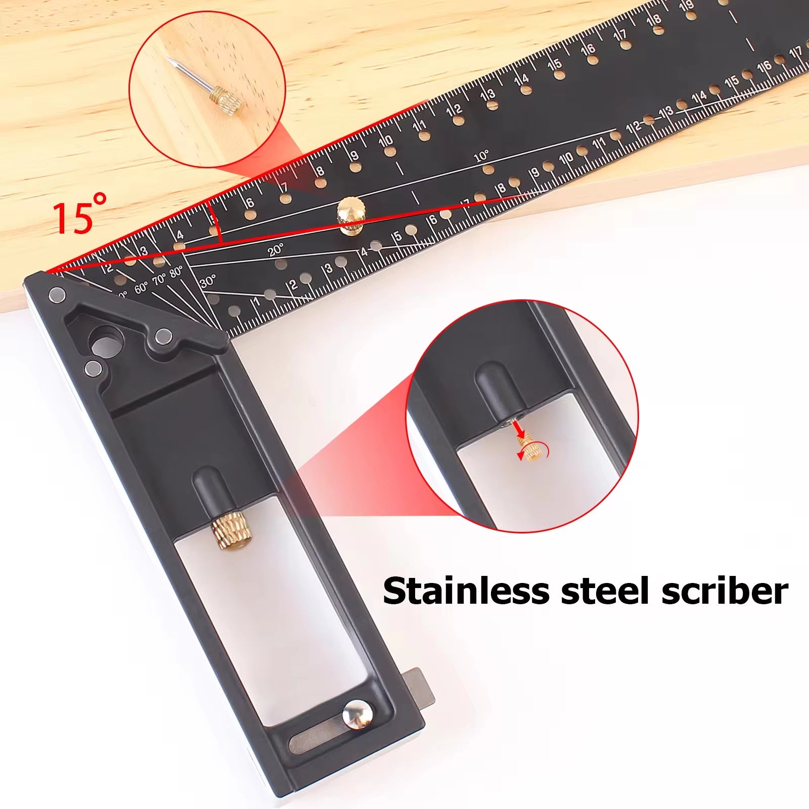 30/40CM Precision Marking Right Angle Ruler 45/90 Degree Hole Angle Ruler Industrial Scribe Marking Angle Gauge Woodworking