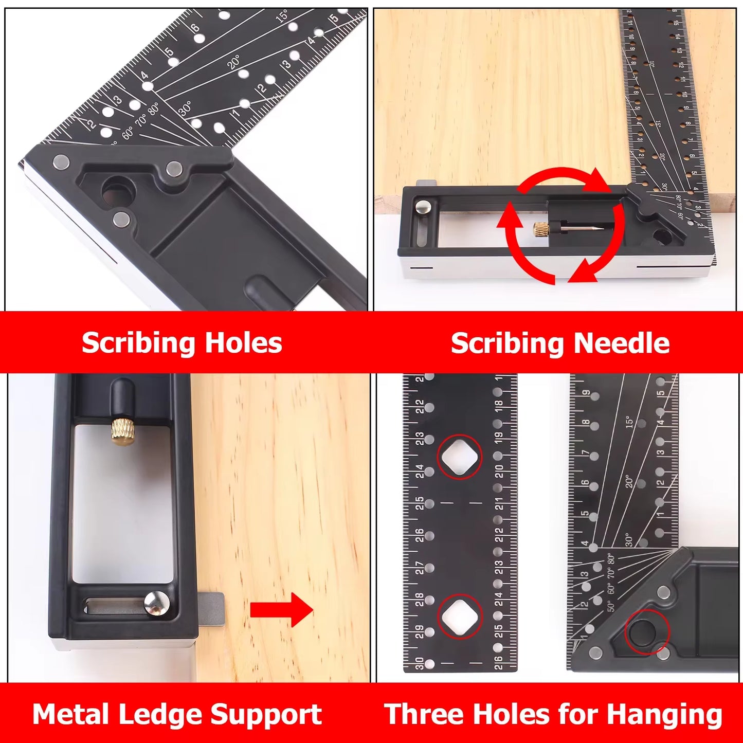 30/40CM Precision Marking Right Angle Ruler 45/90 Degree Hole Angle Ruler Industrial Scribe Marking Angle Gauge Woodworking