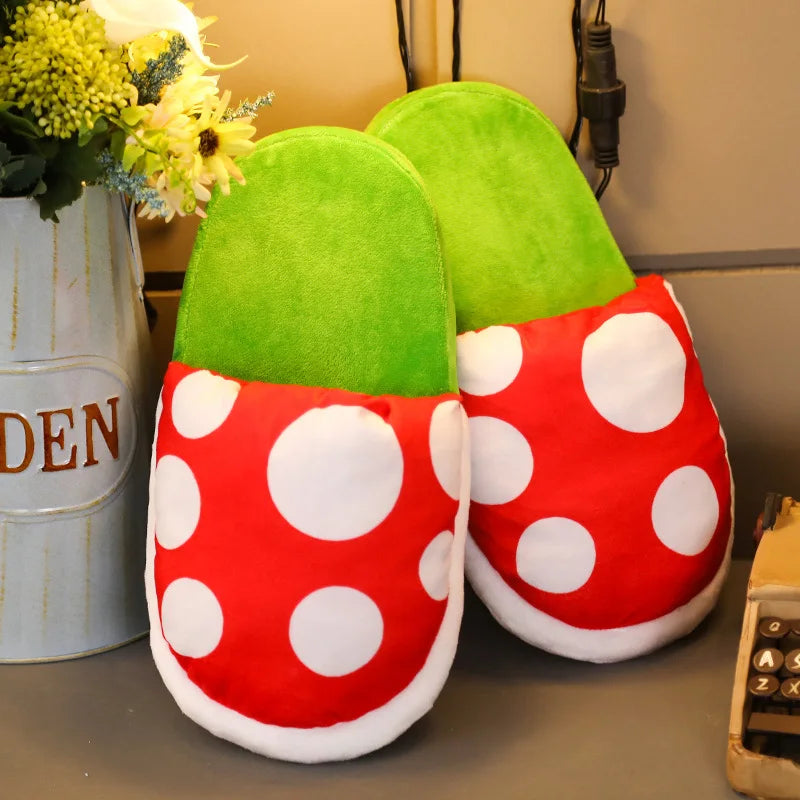 Mushroom Home Slippers Plush Piranha Plant Plush Creative Shoes Toys for Kids Peluche Stuffed Toy Kids Gift