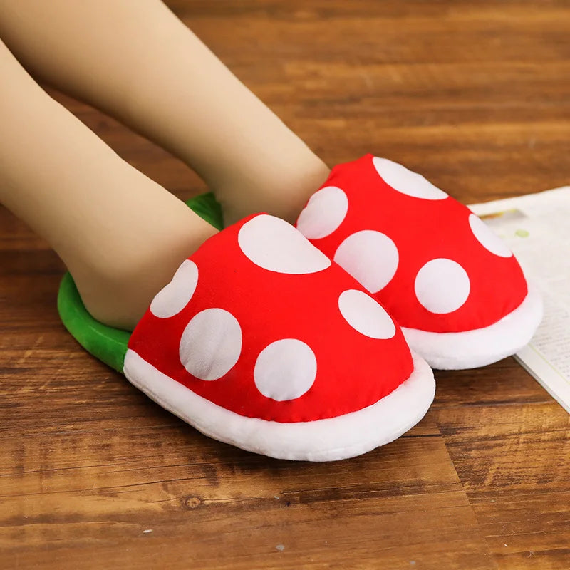 Mushroom Home Slippers Plush Piranha Plant Plush Creative Shoes Toys for Kids Peluche Stuffed Toy Kids Gift